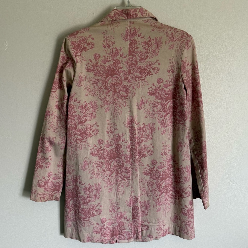 Windsor Blush Pink Vintage Inspired Floral Print Canvas Trench Coat Size Medium - Picture 5 of 9